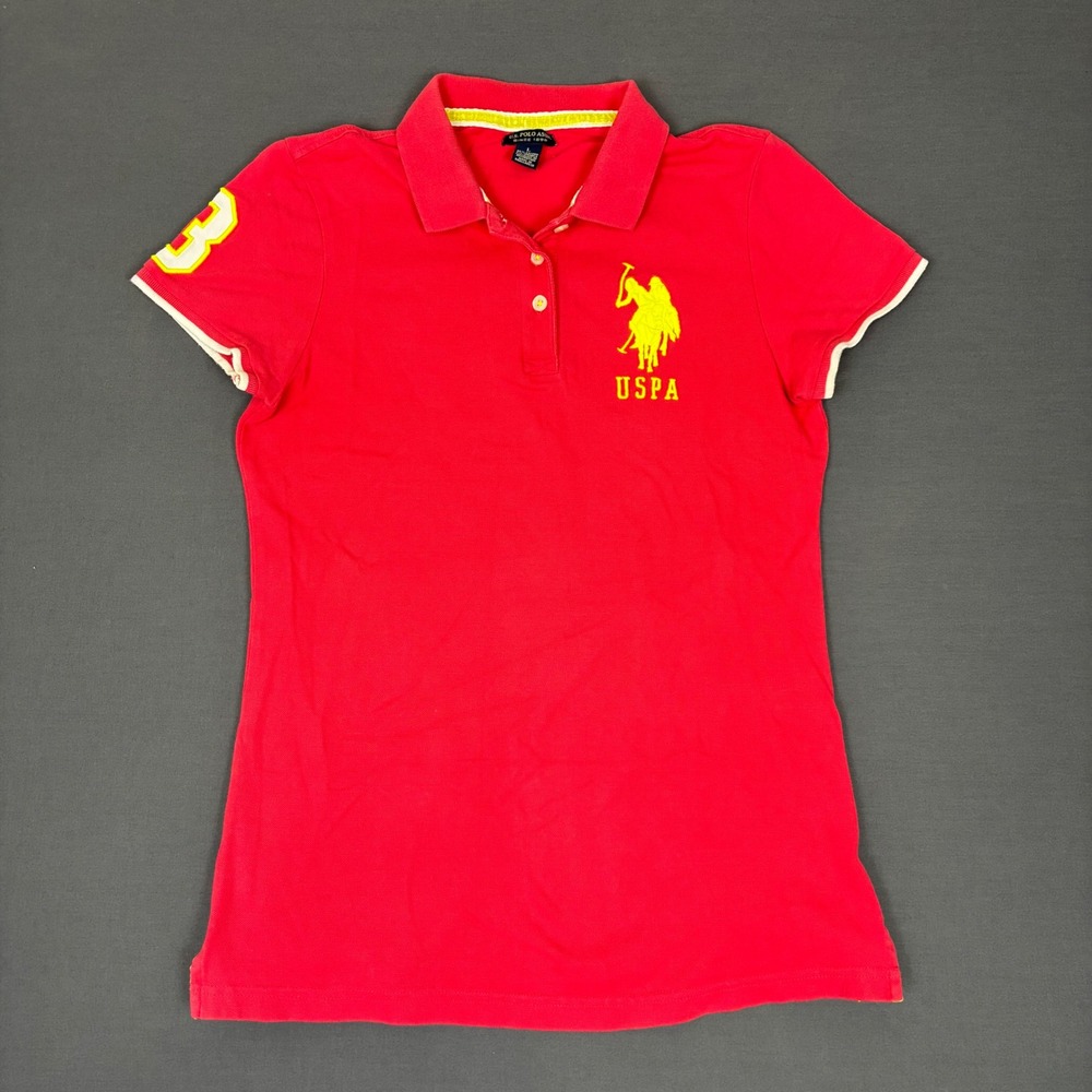 U.S. Polo Assn Women's Coral Red #3 Short Sleeve Polo Shirt Big Logo Size Small